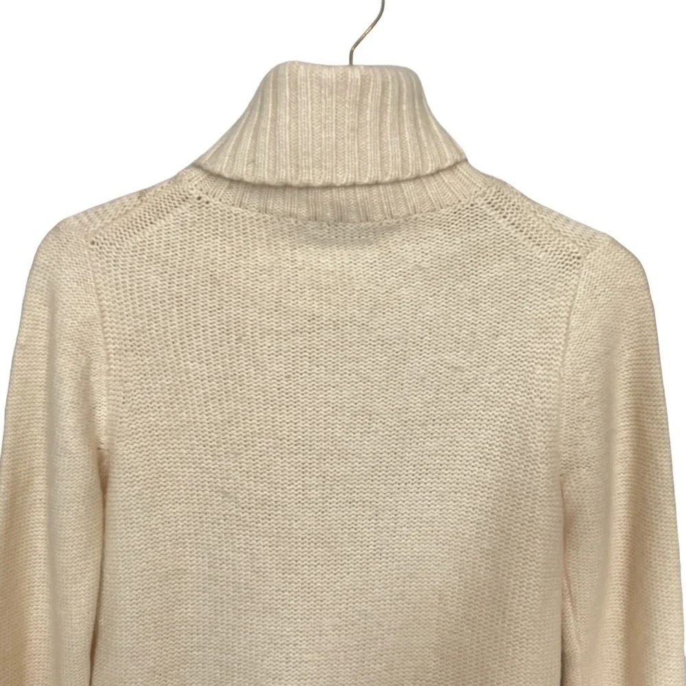 J. Crew Cream/Ivory “Cambridge” Cable Knit Turtleneck Sweater Wool Blend S-M